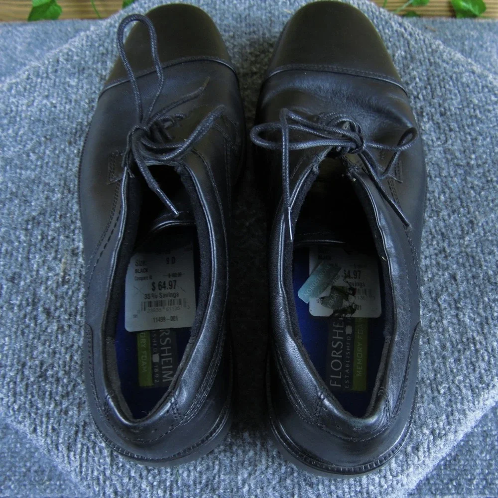 Florsheim Black Leather Cap Toe‎ Oxford Dress Shoes Men 9.5D Memory Foam